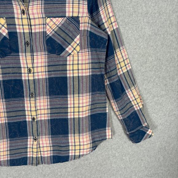 Natural Reflections Flannel Shirt Small Navy Pink Worn Faded GORP Hiking Camping - Picture 4 of 10
